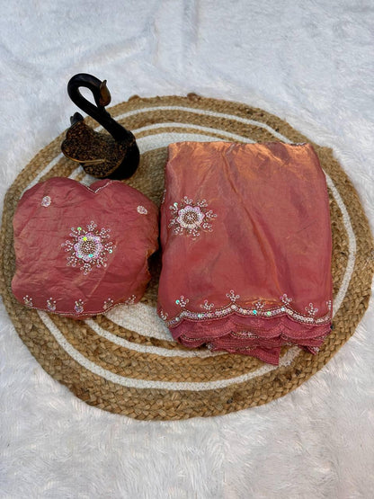 Scintilla Pink Sequence Work Fandy Silk Saree With Eloquence Blouse Piece