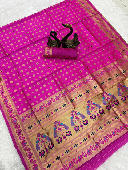 Deserving Dark Pink Paithani Silk Saree With Eloquence Blouse Piece