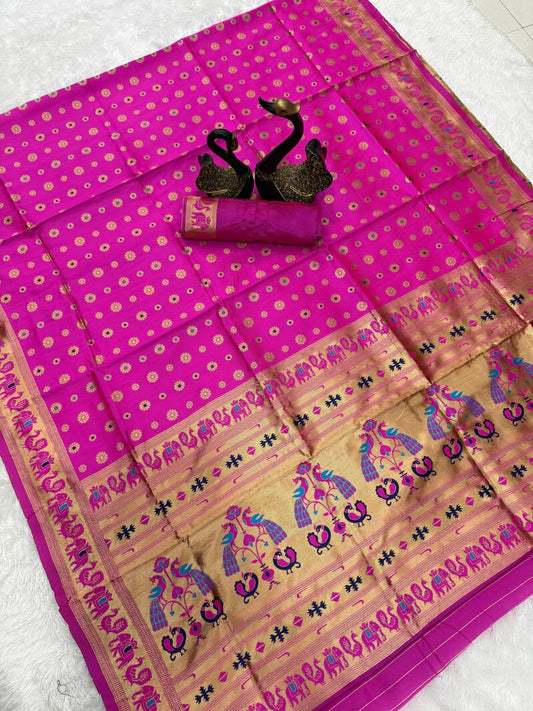 Deserving Dark Pink Paithani Silk Saree With Eloquence Blouse Piece