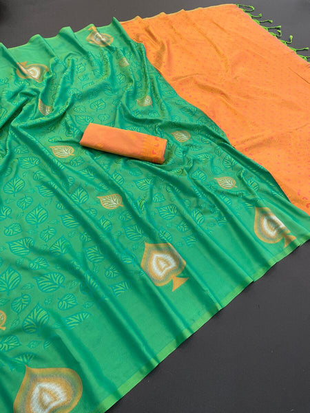 Allure Green Soft Banarasi Silk Saree With Alluring Blouse Piece