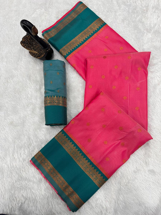 Luxuriant Dark Pink Soft Banarasi Silk Saree With Posh Blouse Piece