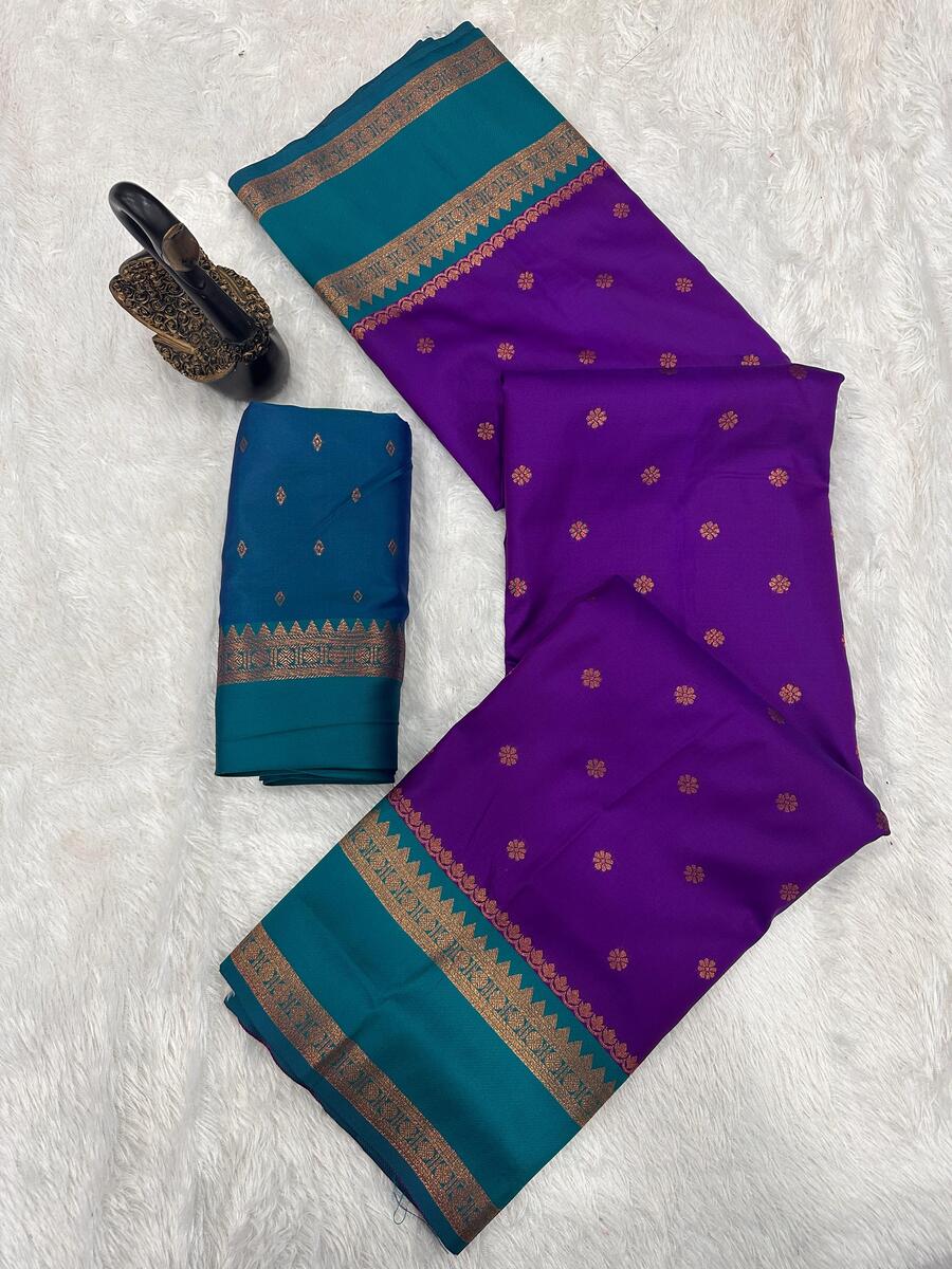 Beleaguer Royal Purple Soft Banarasi Silk Saree With Demanding Blouse Piece