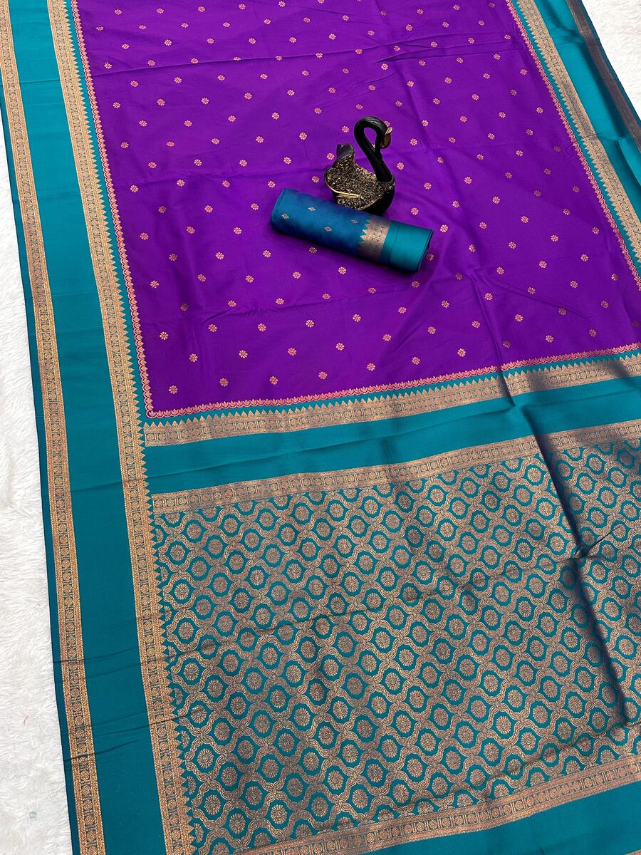 Beleaguer Royal Purple Soft Banarasi Silk Saree With Demanding Blouse Piece
