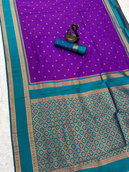 Beleaguer Royal Purple Soft Banarasi Silk Saree With Demanding Blouse Piece