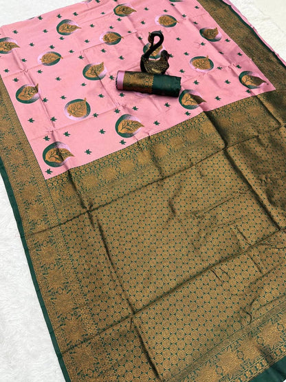 Divine Baby Pink Soft Silk Saree With Excellent Blouse Piece