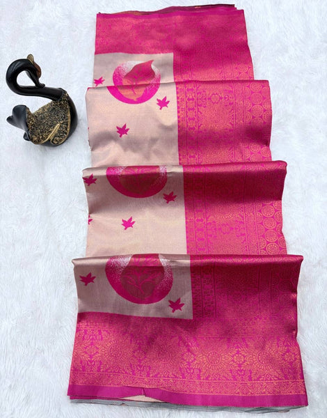 Seraphic Beige Soft Silk Saree With Incomparable Blouse Piece