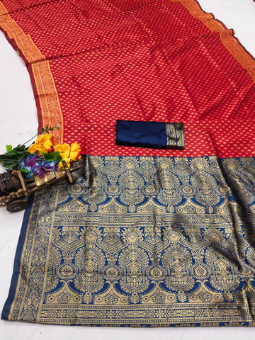 Opulent Red Soft Silk Saree With Desiring Blouse Piece