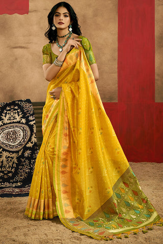 Blissful Yellow Soft Banarasi Silk Saree With Whimsical Blouse Piece