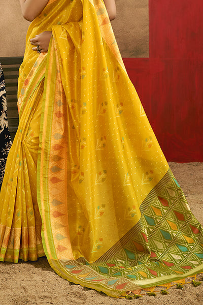 Blissful Yellow Soft Banarasi Silk Saree With Whimsical Blouse Piece