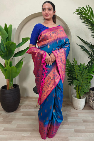 Capricious Blue Soft Banarasi Silk Saree With Deserving Blouse Piece