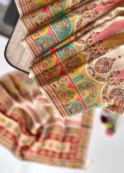 Stunner Beige Pashmina Saree With Desuetude Blouse Piece
