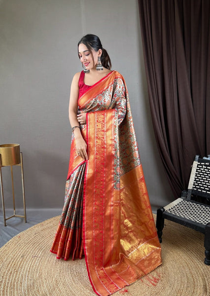 Mesmeric Green Kanjivaram Silk Saree With Desirable Blouse Piece