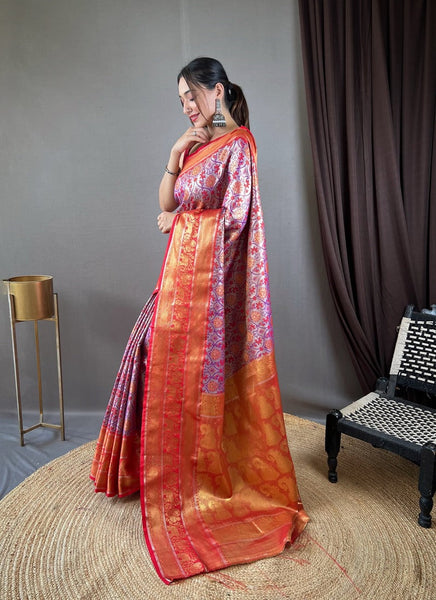 Adoring Lavender Kanjivaram Silk Saree With Demure Blouse Piece