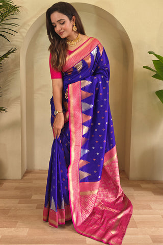 Adorable Royal Blue Soft Banarasi Silk Saree With Beleaguer Blouse Piece