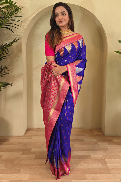 Adorable Royal Blue Soft Banarasi Silk Saree With Beleaguer Blouse Piece