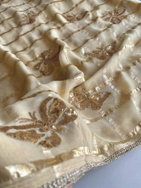 Outstanding Beige Pure Viscose Organza Silk Saree With Lovely Blouse Piece