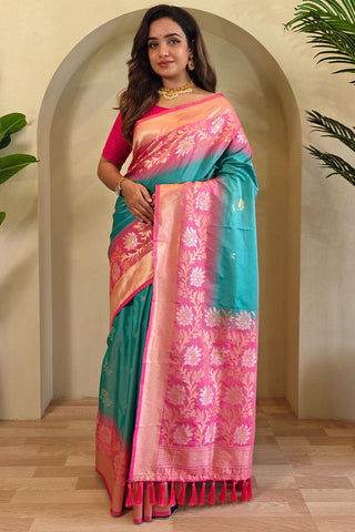 Appealing Royal Blue Soft Banarasi Silk Saree With Enigmatic Blouse Piece