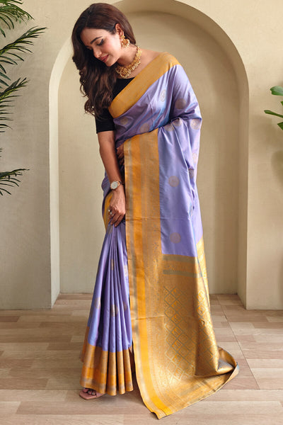 Blissful Lavender Soft Banarasi Silk Saree With Efflorescence Blouse Piece
