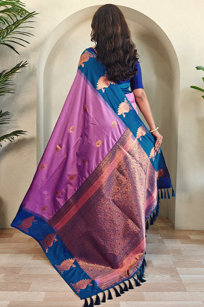 Breathtaking Lavender Soft Banarasi Silk Saree With Invaluable Blouse Piece
