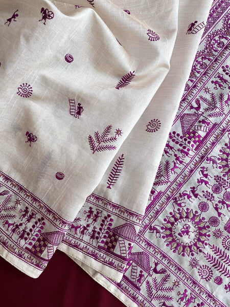 Deserving Off White Embroidery Work Tussar Silk Saree With Blooming Blouse Piece