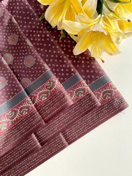 Fugacious Wine Embroidery Work Soft Silk Saree With Petrichor Blouse Piece