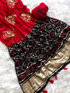 Cynosure Red Sequence Work Georgette Saree With Stunner Blouse Piece
