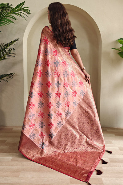 Assemblage Pink Soft Banarasi Silk Saree With Snazzy Blouse Piece