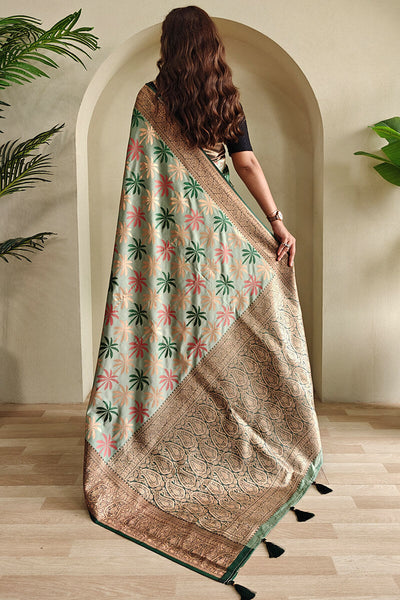 Bucolic Pista Soft Banarasi Silk Saree With Tremendous Blouse Piece