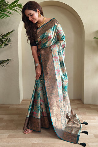 Ailurophile Rama Soft Banarasi Silk Saree With Admirable Blouse Piece